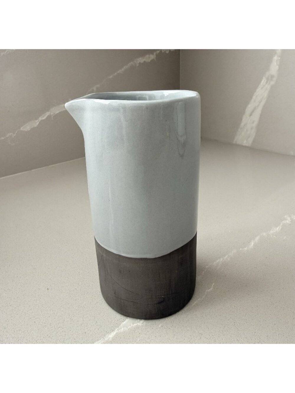 Crate & Barrel Aaron Probyn Pitcher Jug Stoneware Colorblock Blue Grey